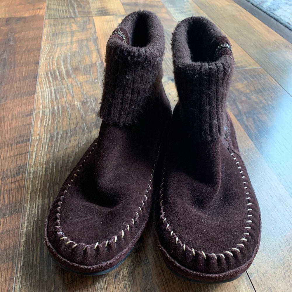 Women’s Dark Brown Suede Ankle Moccasin Booties
